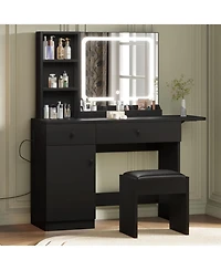 gaomon Makeup Vanity Desk Set with Lighted Mirror, Vanity Table Set for Bedrooms, Apartments, Easy to Assemble