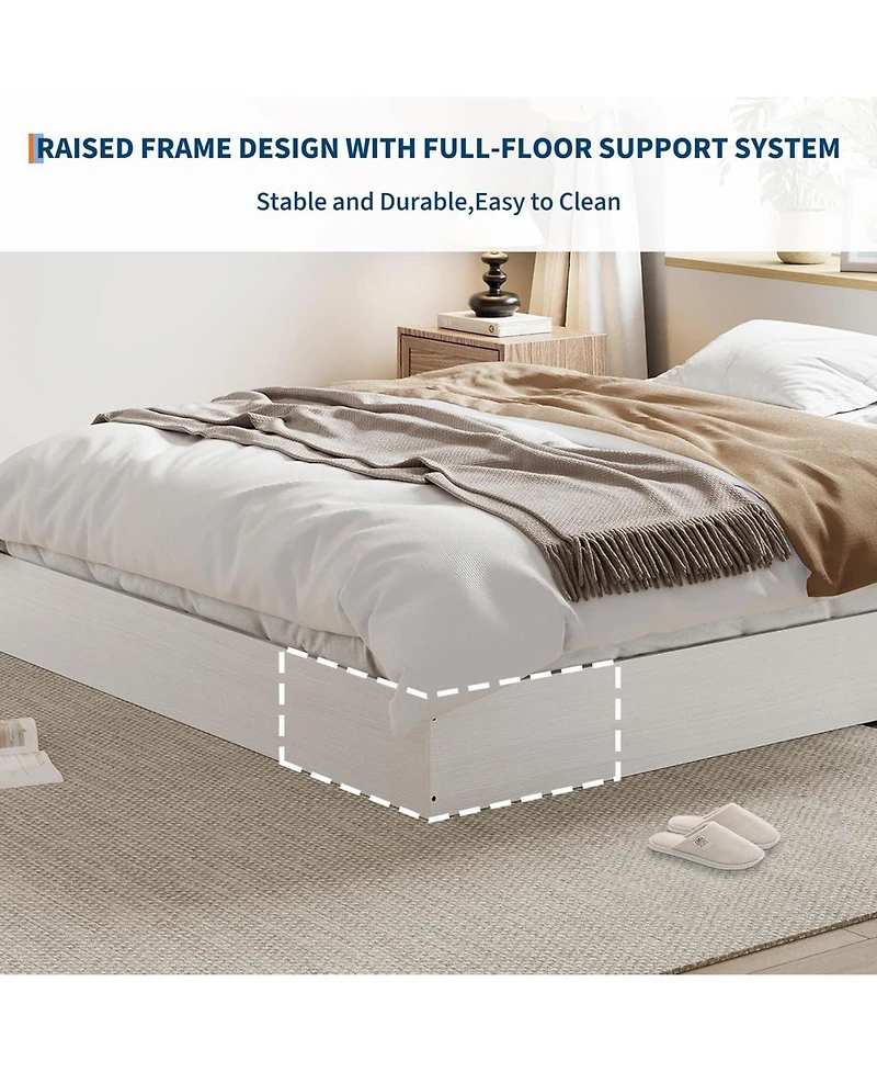 gaomon Wood Platform Bed with Sturdy Wooden Slats, Floor-Standing Bed Frame, Modern Minimalist Design Bed Frame