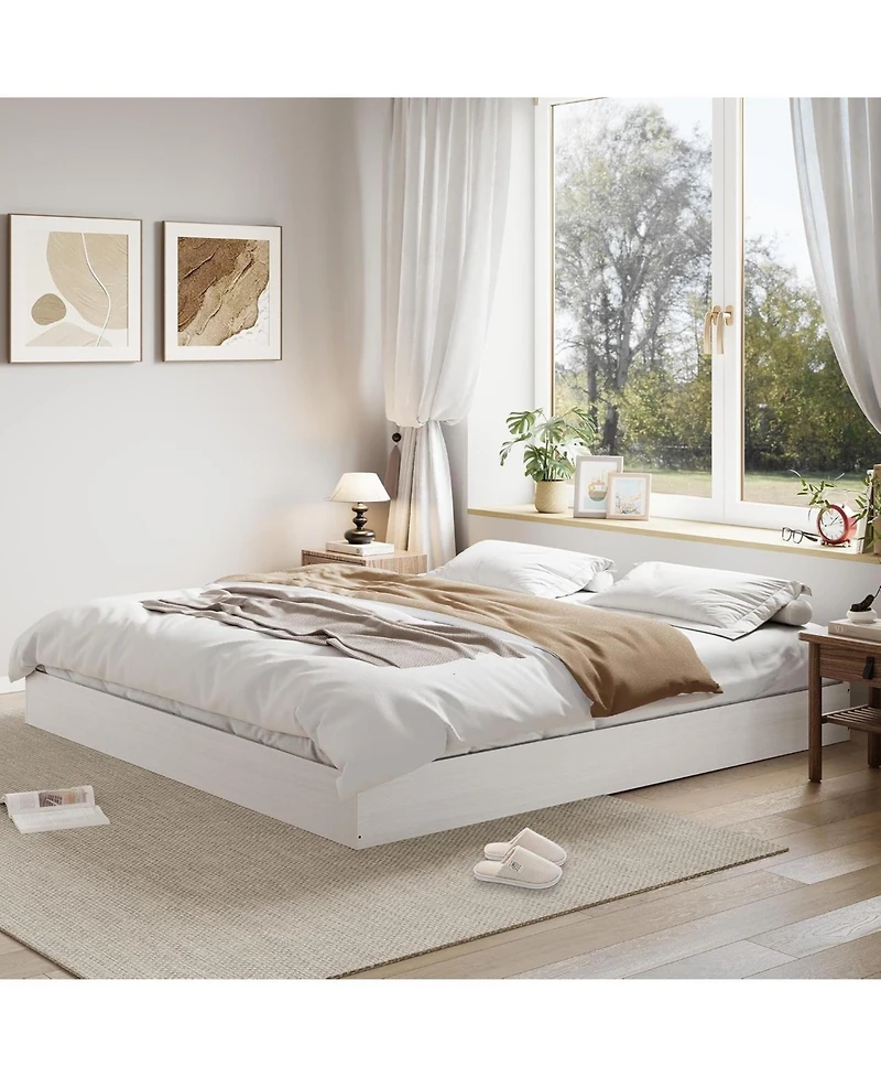 gaomon Wood Platform Bed with Sturdy Wooden Slats, Floor-Standing Bed Frame, Modern Minimalist Design Bed Frame