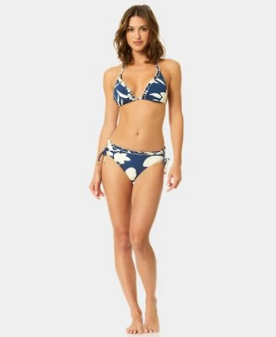 Cece Womens V Neck Contrast Ruffle Triangle Top Pull On Tie Hipster Swim Bottoms