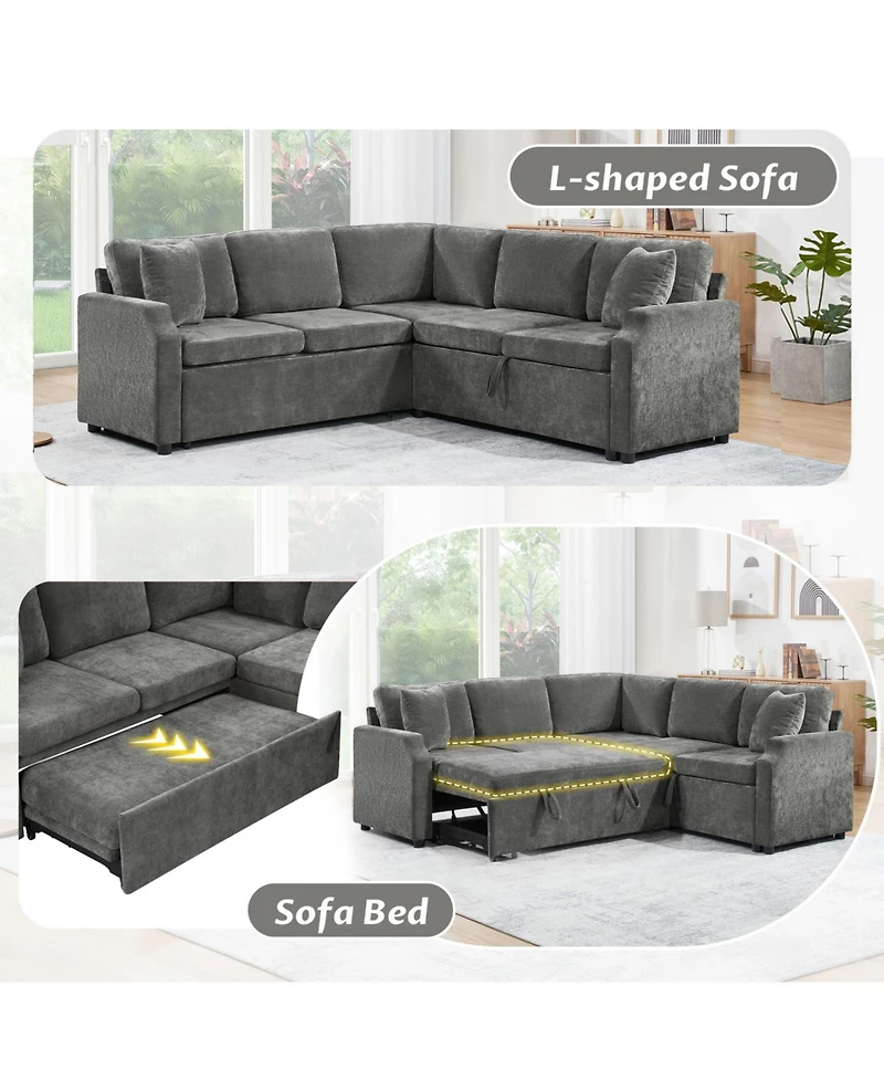 Streamdale Furniture Sectional Sofa Bed L-Shape Sleeper with Hidden Storage