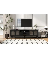 Streamdale Furniture 68.9" Retro Tv Stand - Fluted Glass Doors, Wood Legs