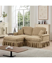 Streamdale Furniture Mid Century Modular L-Shaped Sofa, Chenille, Ottoman, Light Coffee