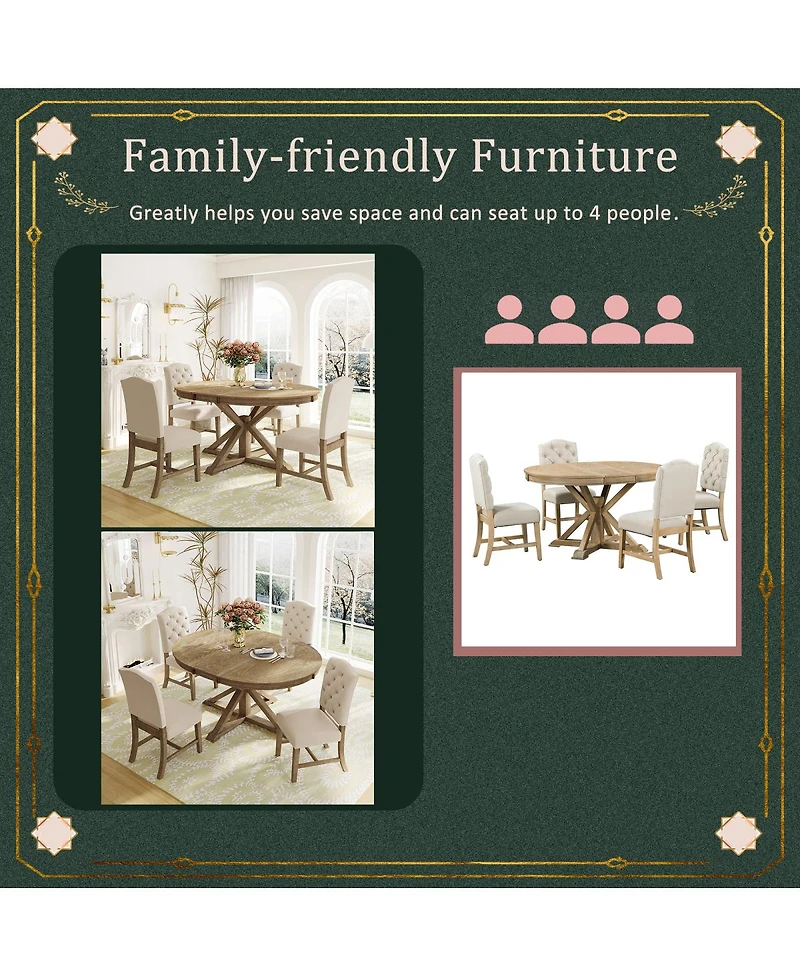 Streamdale Furniture Retro Style Extendable Dining Table Set with 4 Chairs