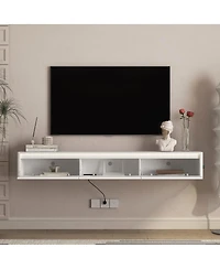 Streamdale Furniture Floating Tv Stand with Led Lights & Power Outlet