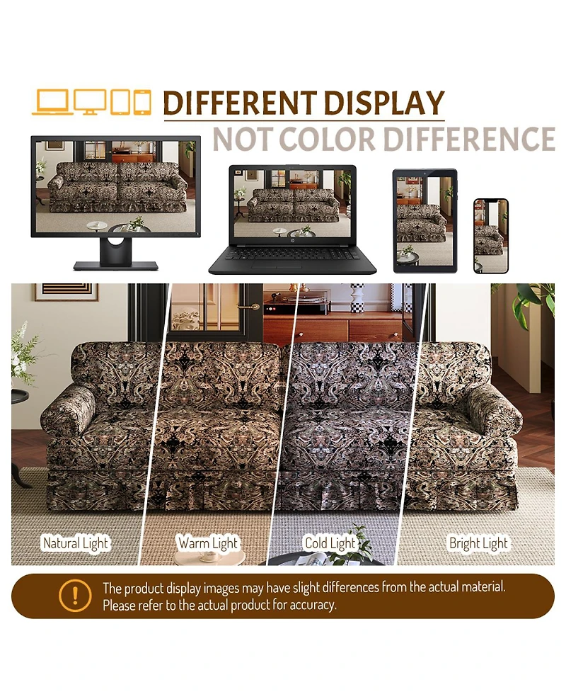 Streamdale Furniture 93.7" Oxford Fabric 4-Seater Cloud Couch with Rolled Arms & Pleated Skirt