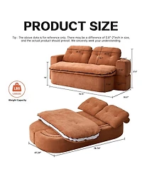 Streamdale Furniture Modern Floor Sofa with 2 Pillows, Convertible Corduroy Sleeper Sofa Bed