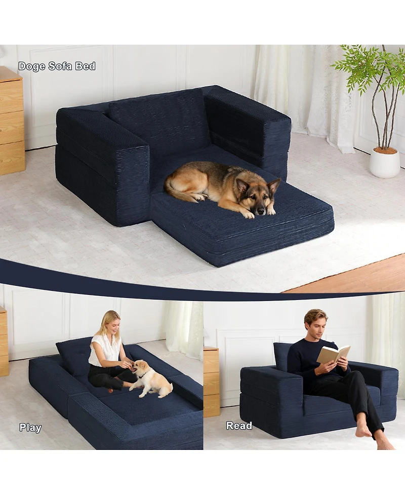 Streamdale Furniture Streamdale Compression Human Dog Sofa Bed for Adult & Pets, Modern Floor Couch w/ Pillow