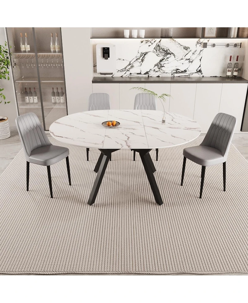 Streamdale Furniture Expandable circular dining table set with 4 cushioned chairs.