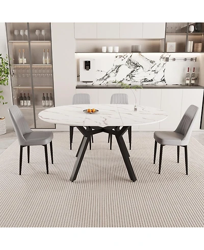 Streamdale Furniture Expandable circular dining table set with 4 cushioned chairs.