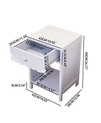 Streamdale Furniture Modern Nightstand with Drawer and Open Shelf, Scalloped Edge Bedside Table