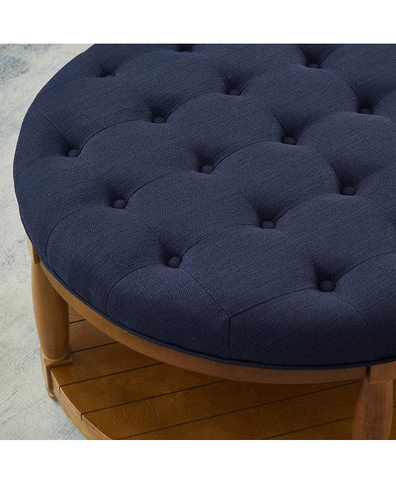 Streamdale Furniture Large Tufted Linen Ottoman Coffee Table with Wood Shelf