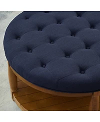 Streamdale Furniture Large Tufted Linen Ottoman Coffee Table with Wood Shelf