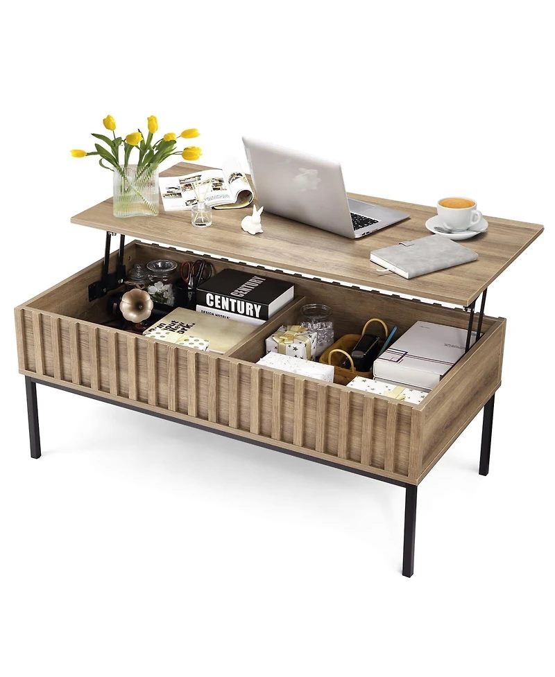 gaomon Mid-Century Modern Lift-Top Extendable Coffee Table with Hidden Compartment