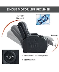 sumyeg Pu Power Lift Recliner 350LB capacity 8-point massage lumbar heat with Usb port and cup holders