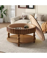 Streamdale Furniture Farmhouse Fluted Coffee Table with Storage, Rustic Center Table