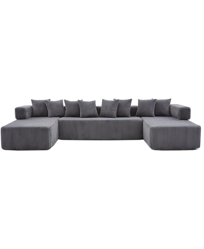 Streamdale Furniture 146" U-Shaped 5-Seat Convertible Sleeper Sectional Sofa w/ 8 Pillows