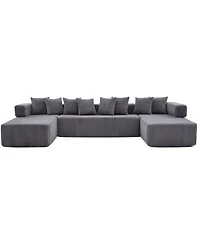 Streamdale Furniture 146" U-Shaped 5-Seat Convertible Sleeper Sectional Sofa w/ 8 Pillows