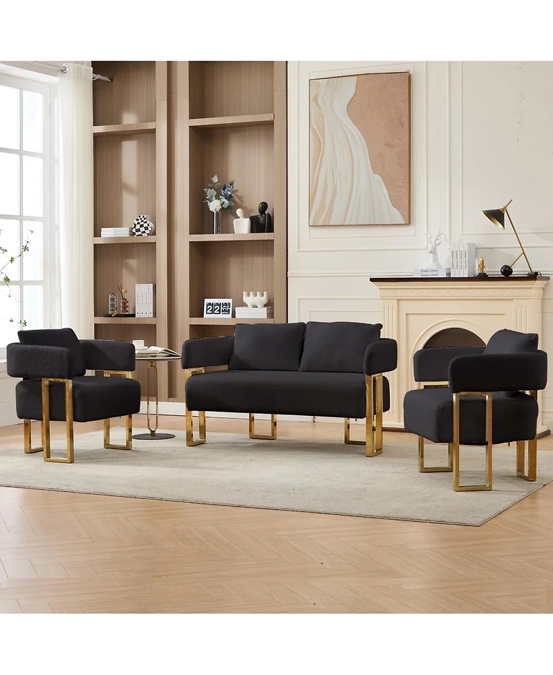 Streamdale Furniture Streamdale Modern Teddy Fleece Upholstered Chair with Gold Metal Legs