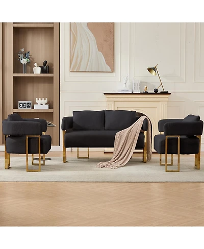 Streamdale Furniture Streamdale Modern Teddy Fleece Upholstered Chair with Gold Metal Legs