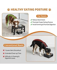 Aronkl Elevated Dog Bowl Stand 5 Adjustable Heights Foldable Travel Feeder Stainless Steel Bowls Non-slip