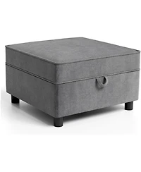 gaomon 26.4 Inch Storage Ottoman Chenille Foot Stool with Solid Wood Legs Modern Living Room Accent Stool