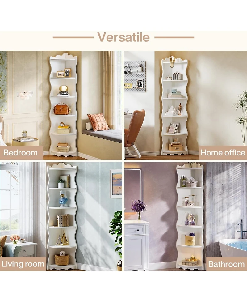 Tribesigns White Corner Shelf, 70.8-Inch Tall Modern Free Standing Corner Bookshelf, 5-Tier Display Corner Bookcase