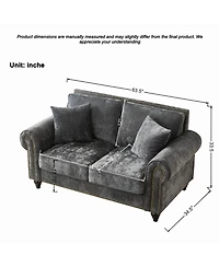 Streamdale Furniture 63" Modern 2-Seater Chenille Sofa, Rolled Arms, Nailhead Trim