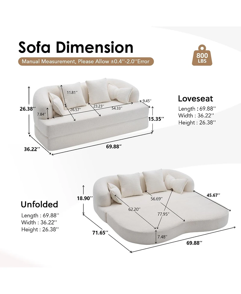 Streamdale Furniture 2-in-1 Foldable Sofa Bed, 70 Inch Convertible Sleeper