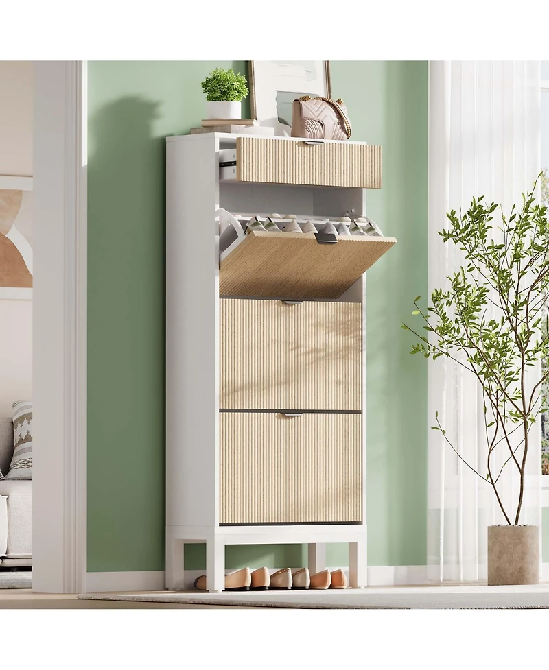 Homfan Shoe Storage Cabinet for Entryway with 3 Flip Drawers, Modern Shoe Rack with Metal Legs, Freestanding Narrow Slim Shoe Organizer