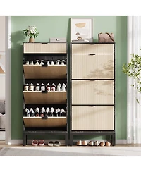 Homfan Shoe Storage Cabinet for Entryway with 3 Flip Drawers, Modern Rack Metal Legs, Freestanding Narrow Slim Organizer