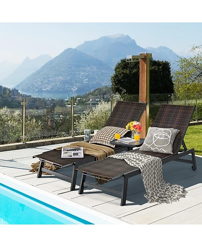 Gymax 2PCS Patio Pe Rattan Chaise Lounge Outdoor Recliner w/ 5-Level Backrest Backyard Poolside