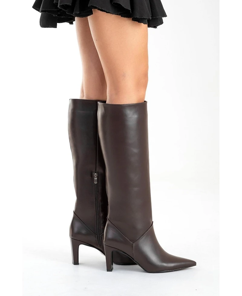 Forever and Always Women Shoes Merla Leather Block Heel Boot