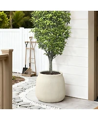 LuxenHome Sahara Stone Planter, 16.1" Round Cement Accent in Desert