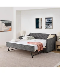 Streamdale Furniture Twin Upholstery DayBed with Pop-up Trundle & Usb Charging