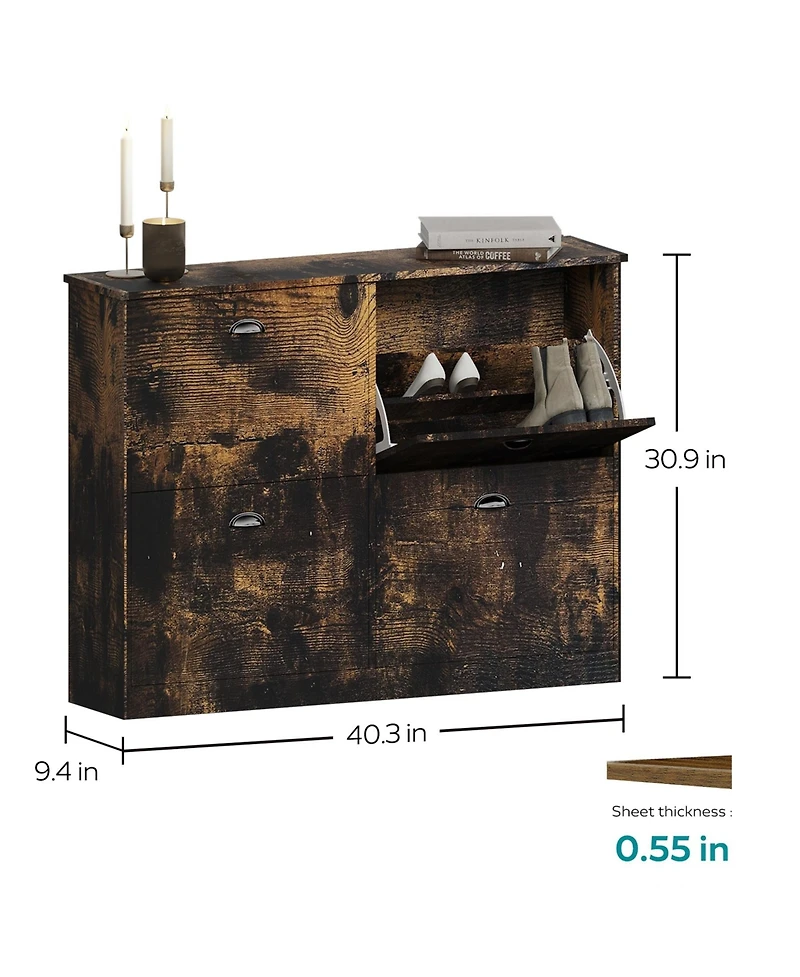 Clihome Shoe Cabinet, Hidden Slim Narrow Shoe Rack Cabinet with 4 Drawers