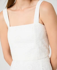 French Connection Women's Square-Neck Floral Eyelet Crop Top