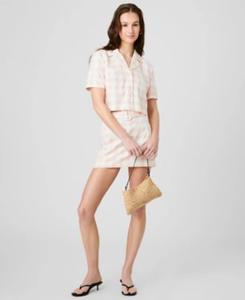 French Connection Womens Collared Gingham Crop Shirt Belted Mini Skirt