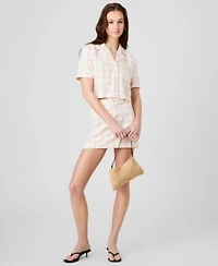 French Connection Womens Collared Gingham Crop Shirt Belted Mini Skirt