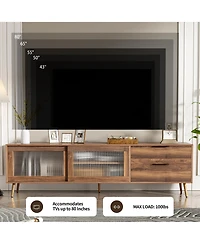 sumyeg Modern Tv Stand Console with 2 Glass Doors 2 Drawers & Storage Cabinet