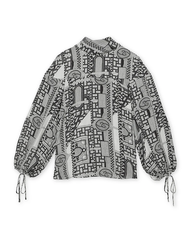 Reiss Women's Tile-Print Balloon-Sleeve Blouse