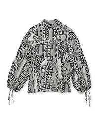 Reiss Women's Tile-Print Balloon-Sleeve Blouse
