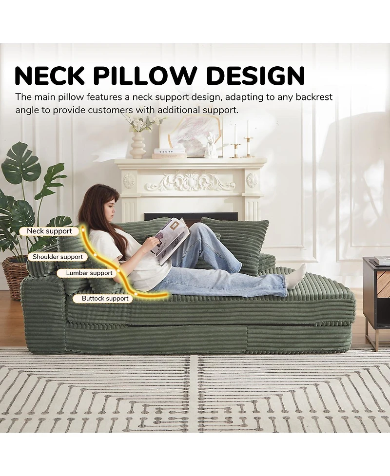 Streamdale Furniture 78.5-Inch Corduroy Semi-Circular 2-in-1 Sofa Bed with Neck Pillow & 5 Throw Pillows