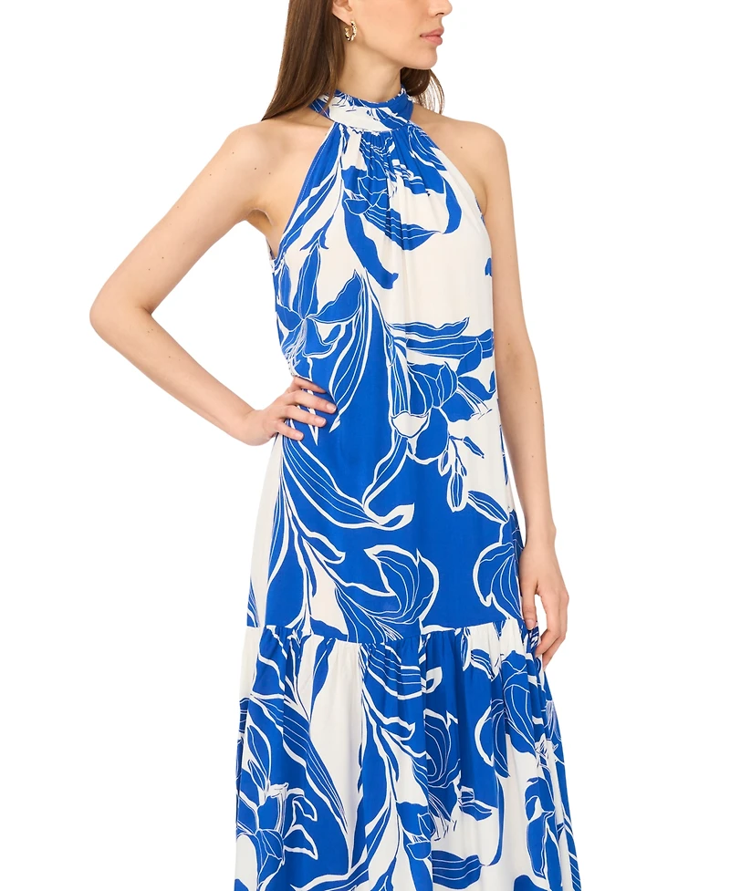 Msk Women's Sleeveless Halter Neck Tiered Maxi Dress
