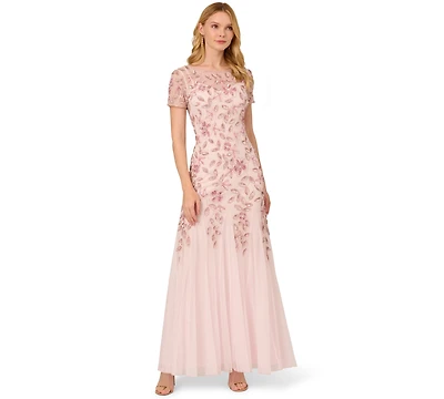 Adrianna Papell Floral-Beaded Gown