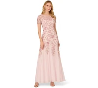 Adrianna Papell Floral-Beaded Gown