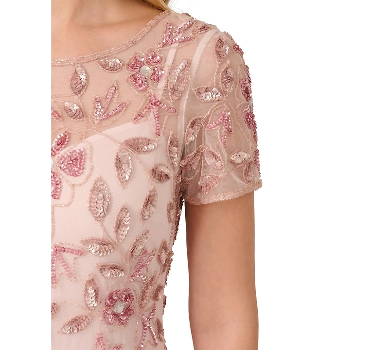 Adrianna Papell Floral-Beaded Gown