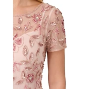 Adrianna Papell Floral-Beaded Gown