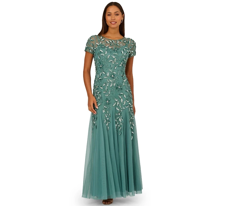 Adrianna Papell Floral-Beaded Gown