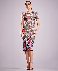 Dress the Population Women's Puff Short-Sleeve Bodycon Midi